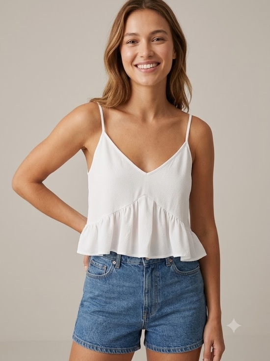 Club Monaco Tops - Club Monaco White Ruffle Cami Crop Top Large Coquette Cottagecore Boho Blouse